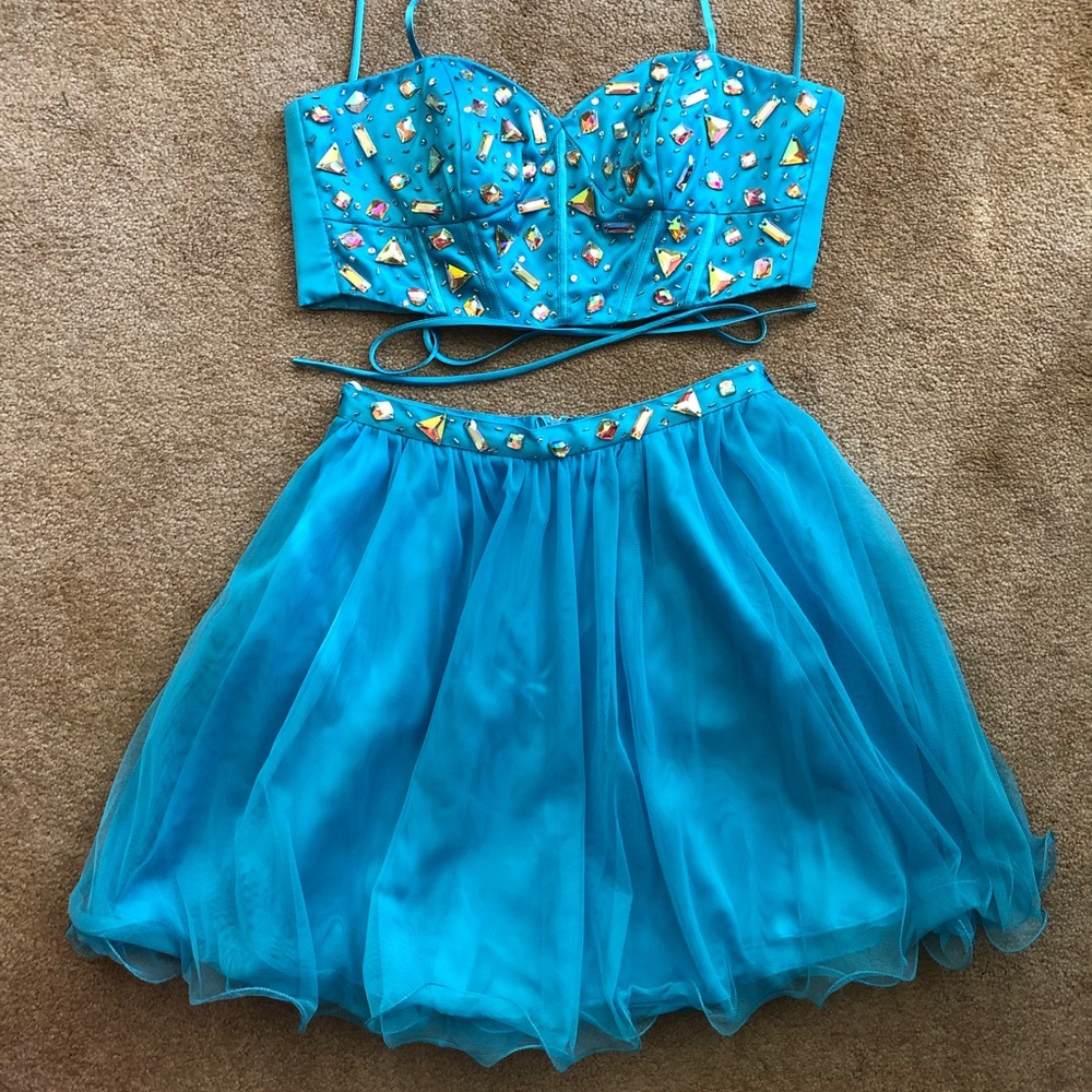 Aqua Blue Two-Piece Cocktail Dress